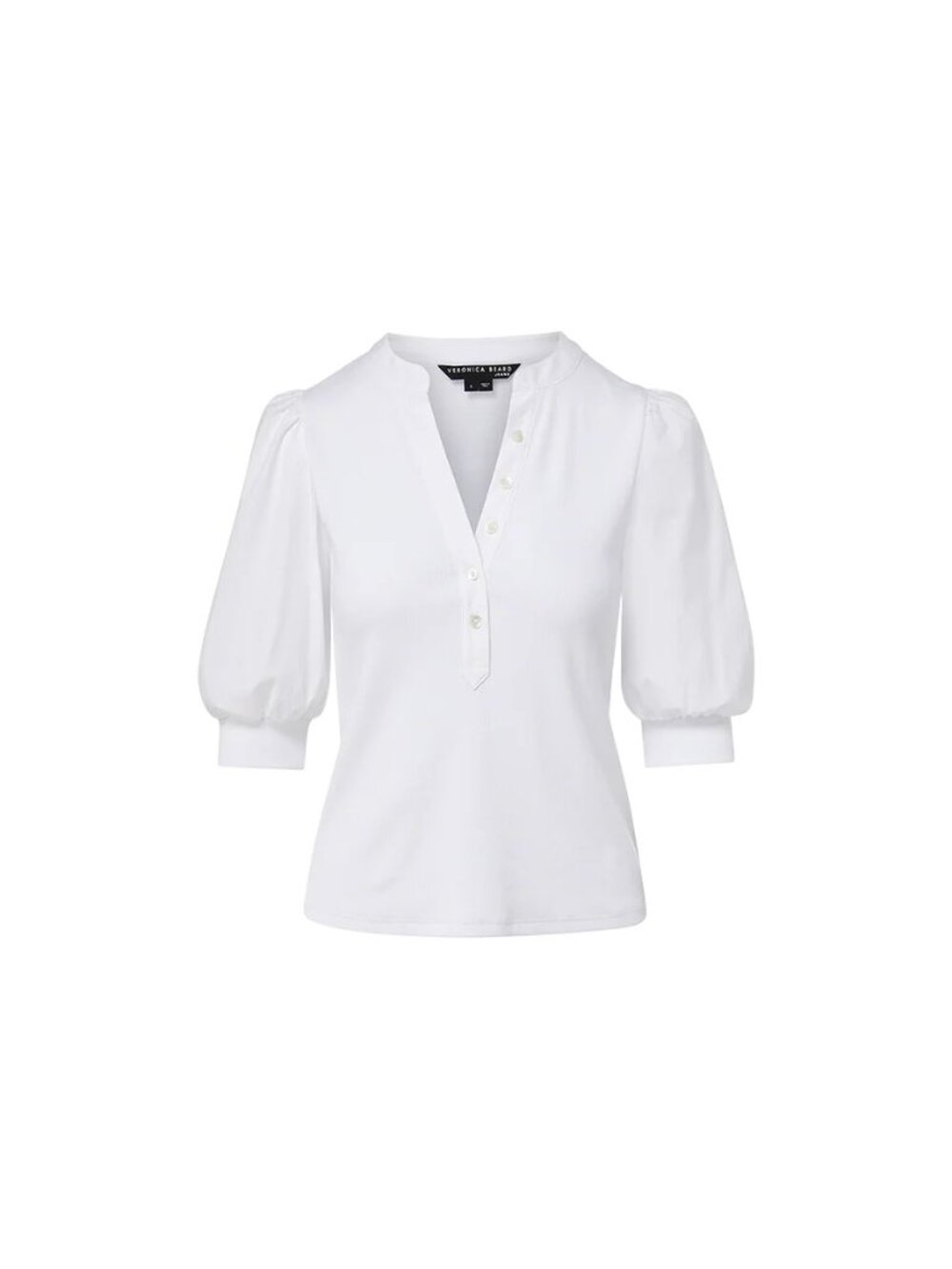 Veronica Beard Jeans Coralee White Puff Sleeve Henley Top M